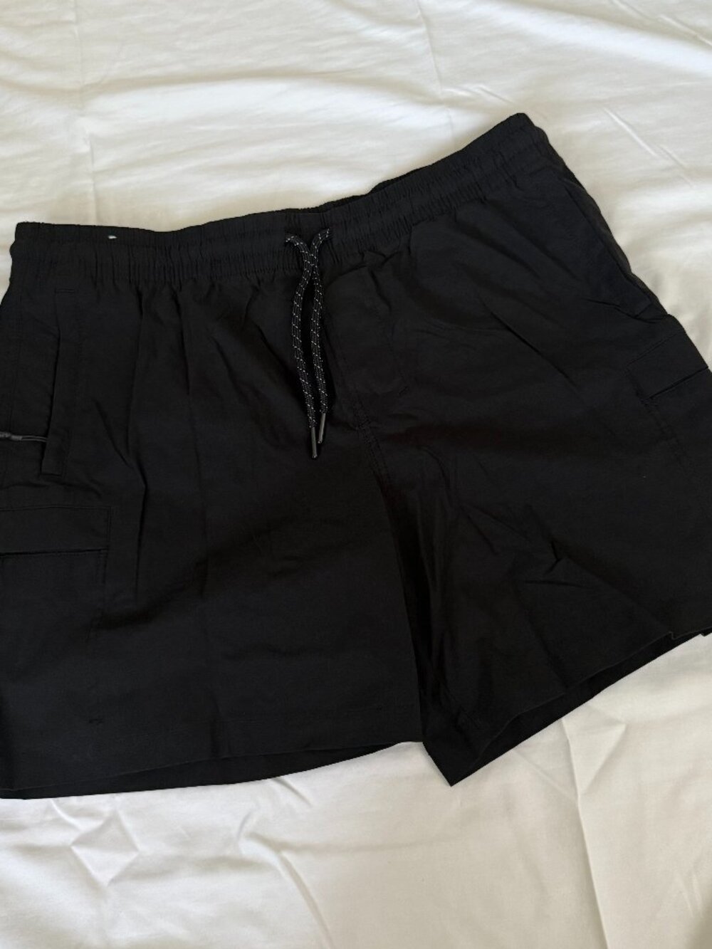 Men’s Black Gym Workout Shorts Elastic Waist Drawstring Utility Casual Street